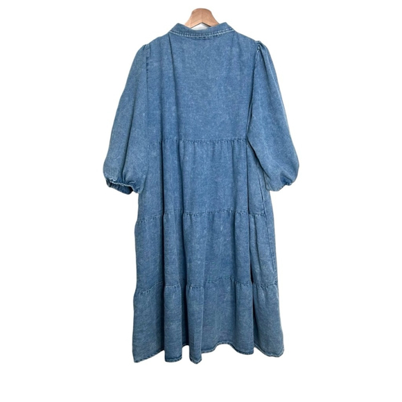 Baltic Born Blue Chambray Acid Wash Cotton Sari Babydoll Dress Plus Size 1XL - Picture 5 of 6